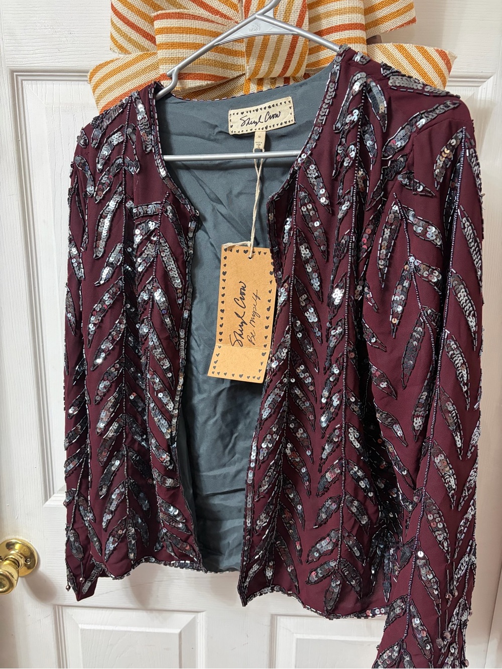 Sequin-Embellished Burgundy Evening Jacket by Saylor Co.